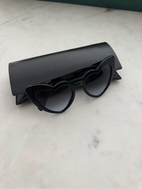 Saint Laurent Glossy Black Heart Frame Sunglasses with Gradient Lenses